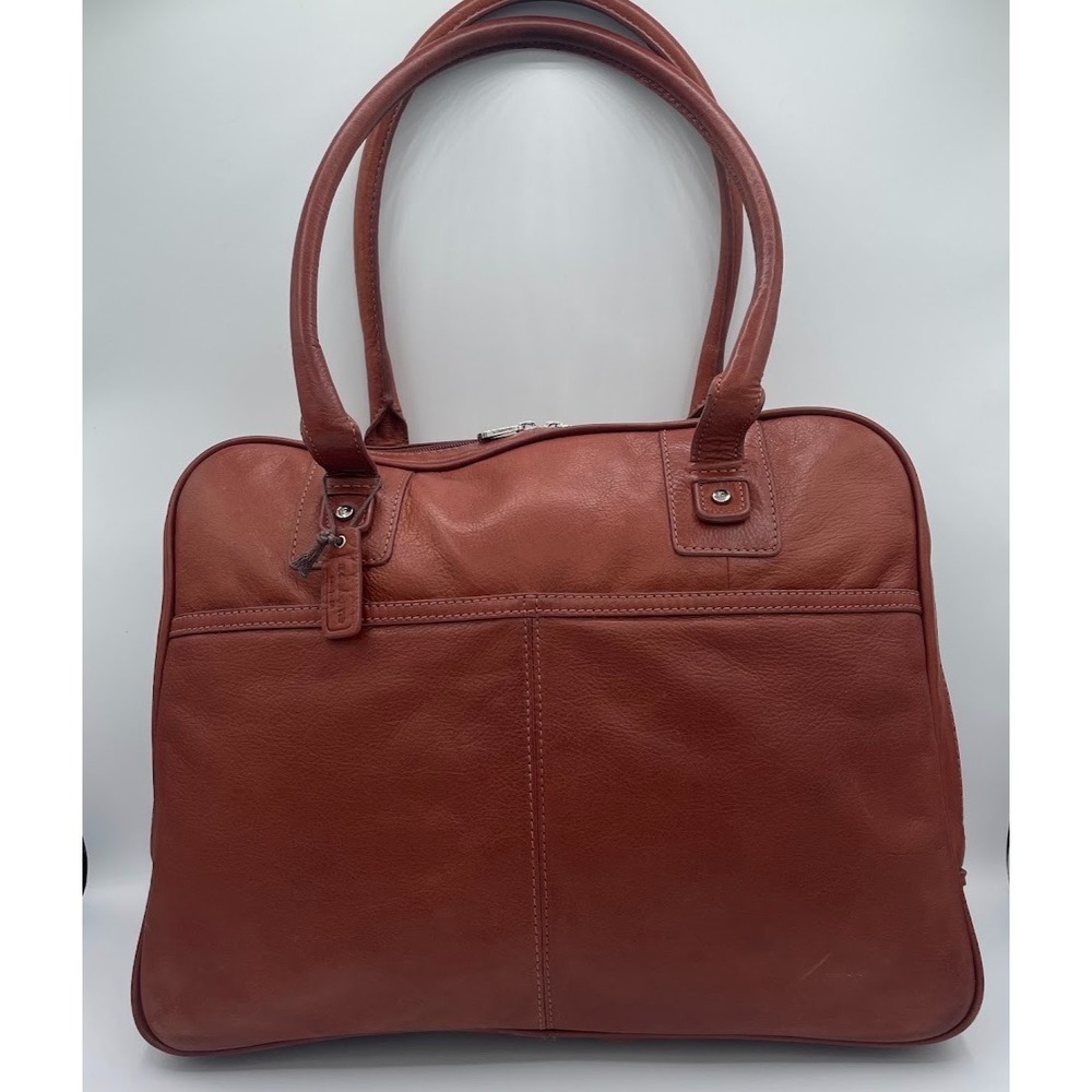 Liz Claiborne Brown Genuine Leather Laptop Briefcase Work Tote Bag